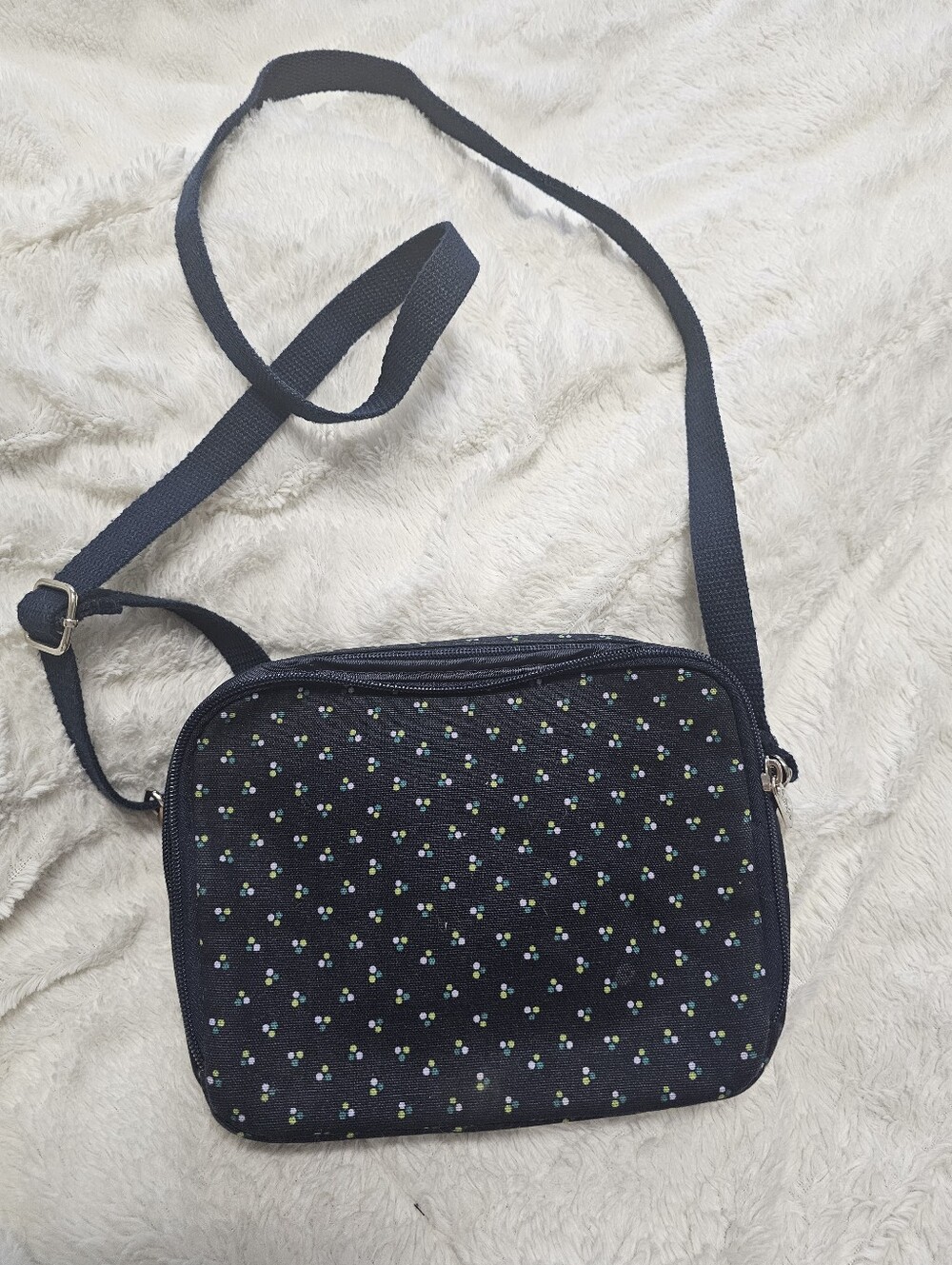 Thirty-One Double Zip Crossbody Bag "Dot Trio" Pattern